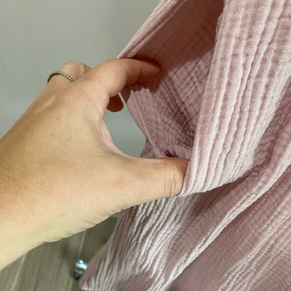 Ces Femme Pink Gauze Mini Dress M Short Sleeve Solid Flowy Boho Casual - Picture 7 of 8